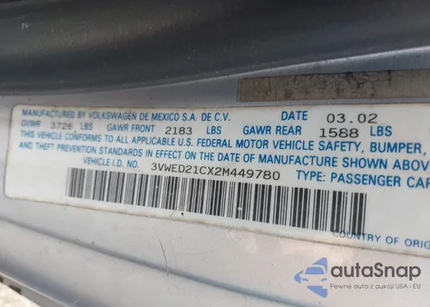 2002 Volkswagen New Beetle Sport из США, поврежденный, VIN 3VWED21CX2M449780